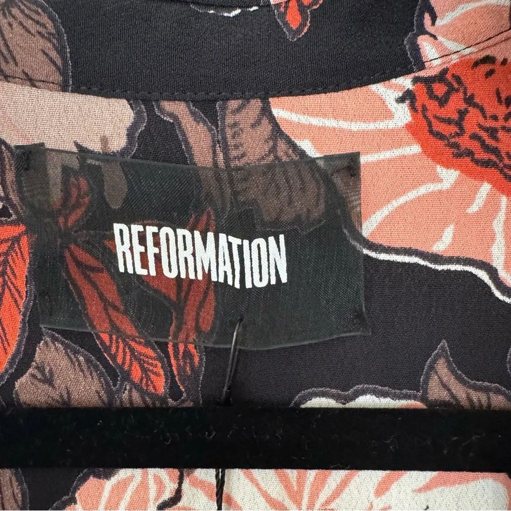 Reformation Black Floral Wrap Dress | Pink & White Flowers | NWT | Sz S - Picture 3 of 10